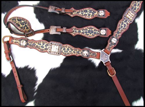 Showman Cheetah print one ear headstall and breast collar set #4